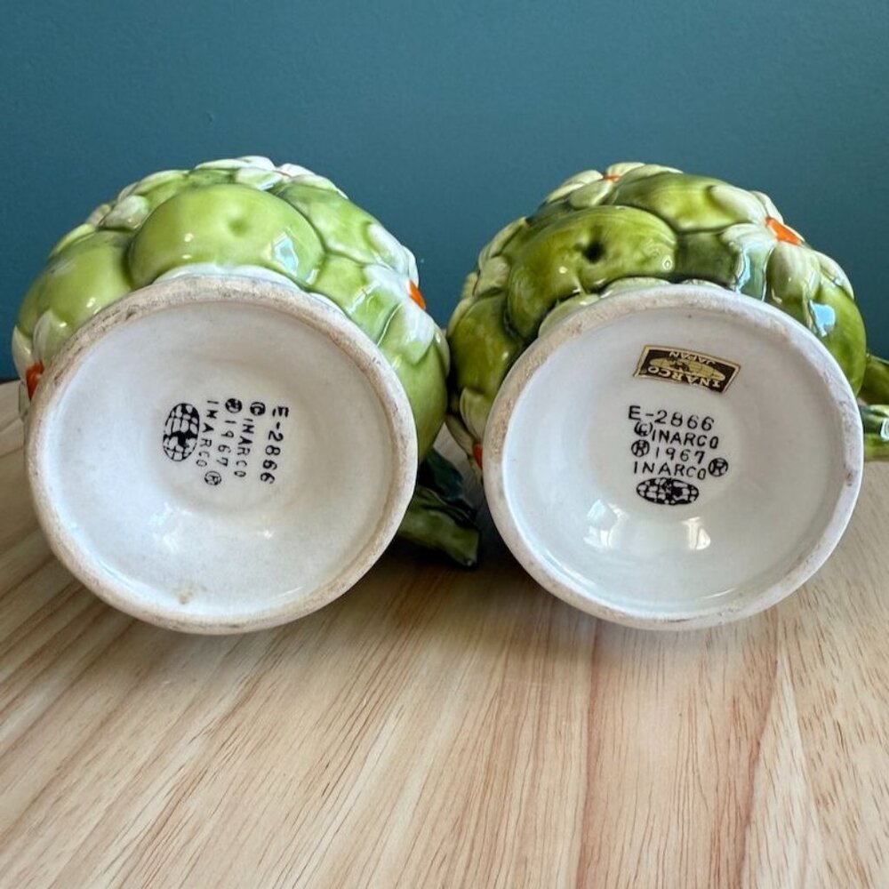 Vintage Inarco 1967 Green Apple Daisy Ceramic Mugs Japan Set Of 4 Coffee Tea Cup - Picture 7 of 9